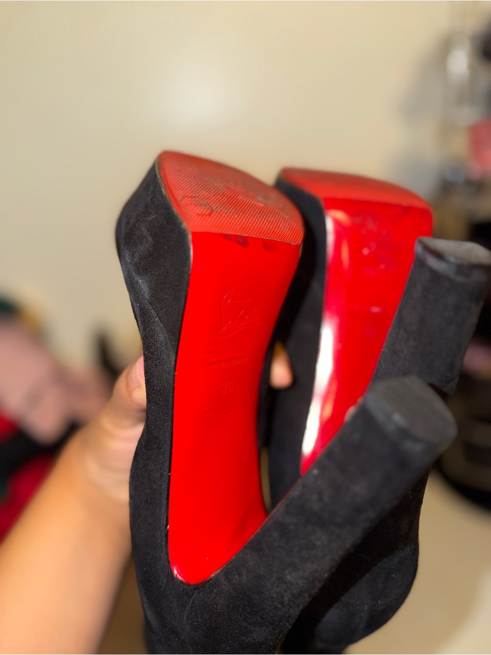 Christian Louboutin black suede knee high boots
